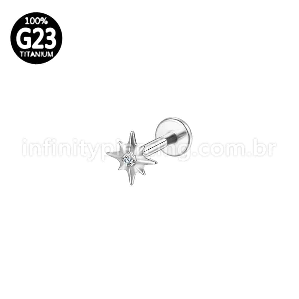 Piercing Labret Titânio Estrela Com Zircônia