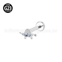 Piercing Labret Titânio Dinossauro Zircônia Cravejada