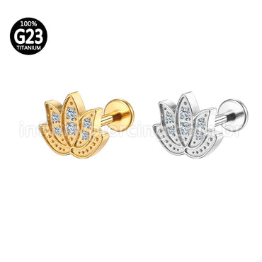 Piercing Labret Titânio Flor De Lótus Zircônia