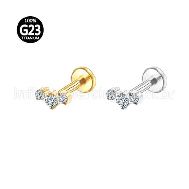 Piercing Labret Titânio Trio Zircônia