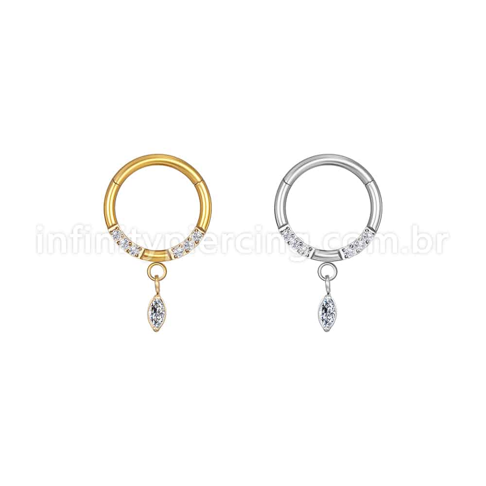 Piercing Argola Aço Cirúrgico Zircônia Cravejada Com Pingente