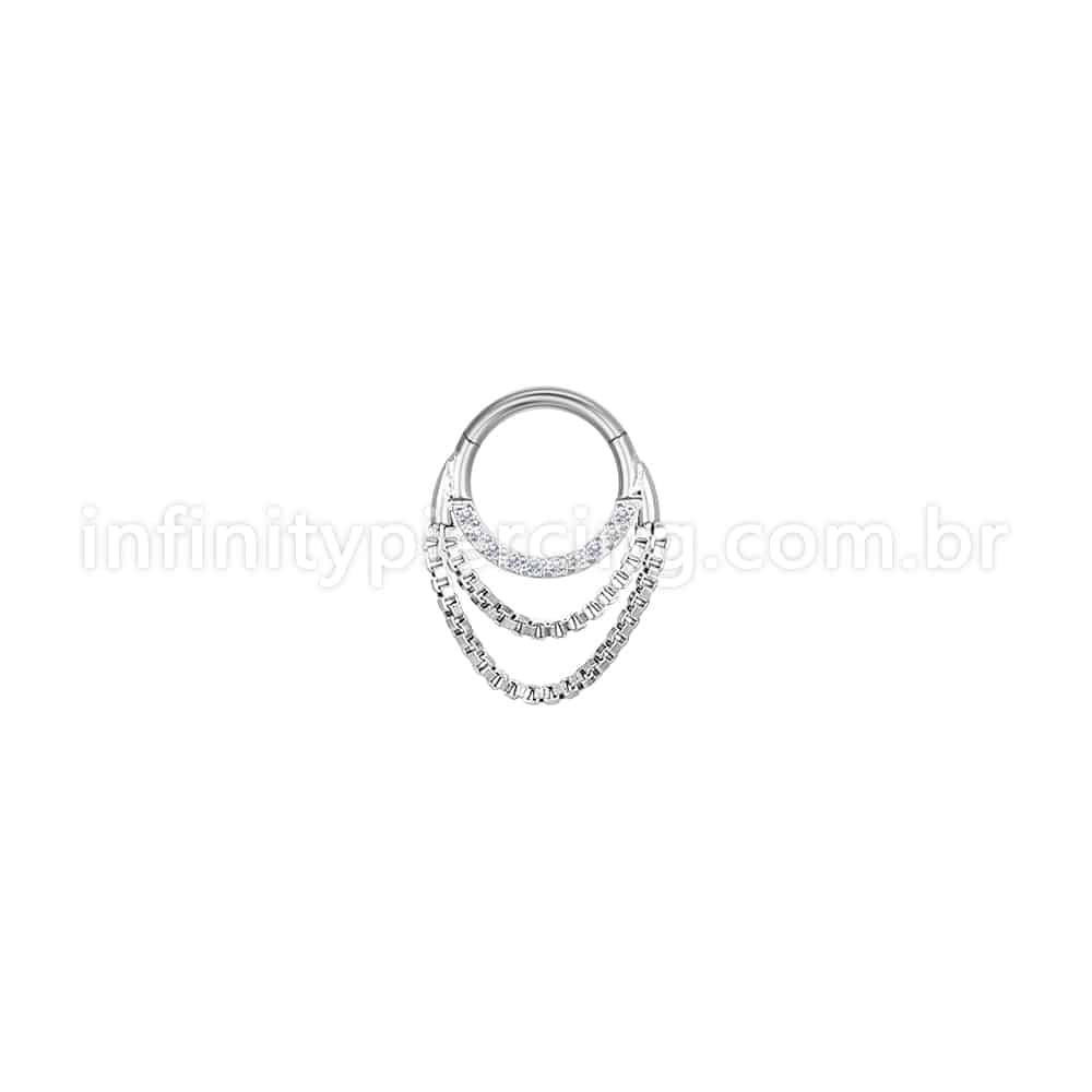 Piercing Argola Aço Cirúrgico Correntes / Zircônia Cravejada