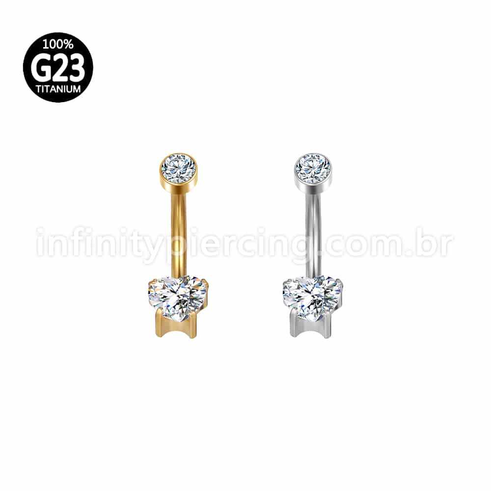 Piercing Banana Titânio Coração Zircônia