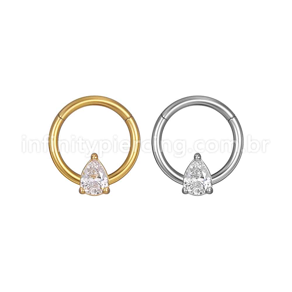 Piercing Argola Aço Cirúrgico Segmento Articulado Zircônia Gota