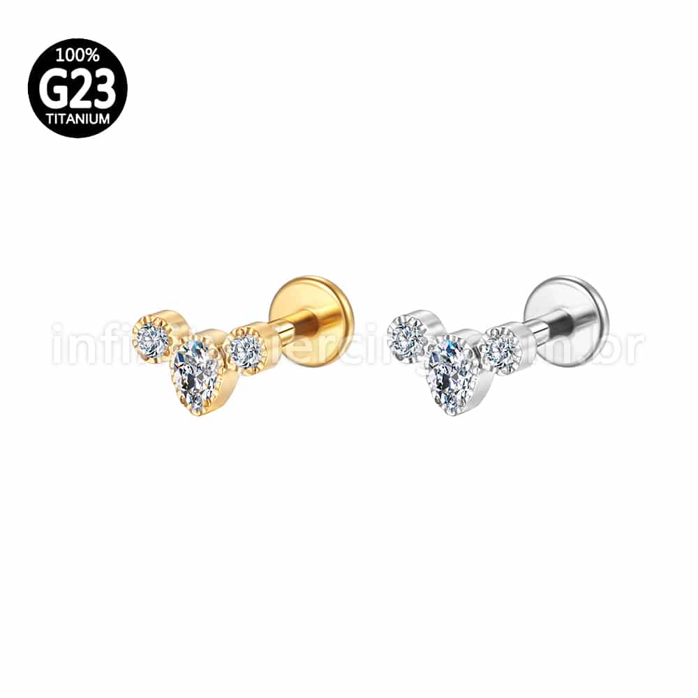 Piercing Labret Titânio 3 Zircônias