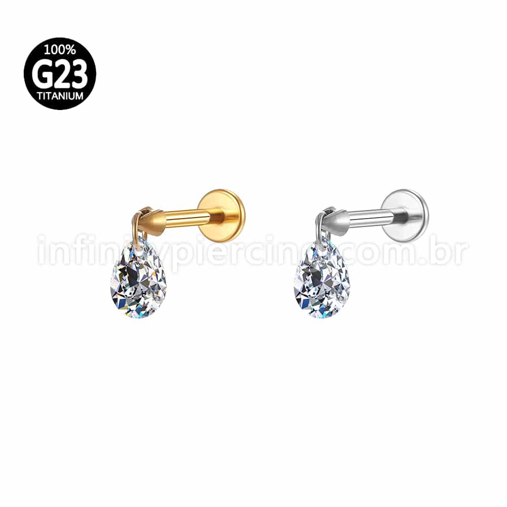 Piercing Labret Titânio Zircônia Pingente Gota