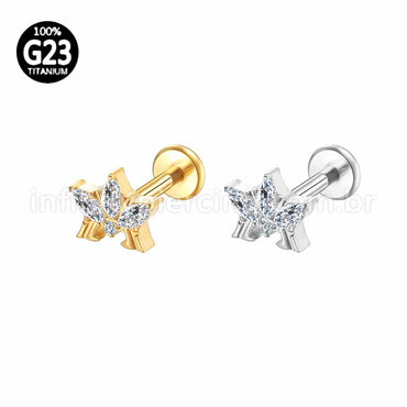 Piercing Labret Titânio 4 Pedras Zircônia