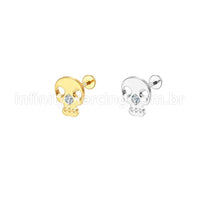 Piercing Labret Aço Cirúrgico Caveira Zircônia