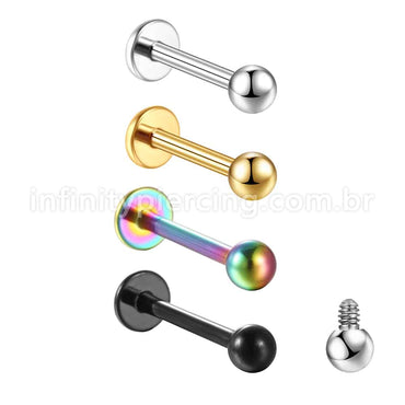 Piercing Labret Aço Cirúrgico 316L Rosca Interna