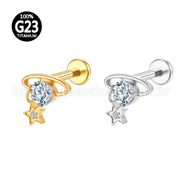Piercing Labret Titânio Zircônia Com Pingente Estrela