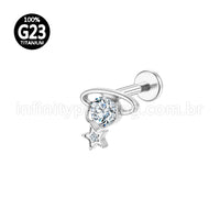 Piercing Labret Titânio Zircônia Com Pingente Estrela