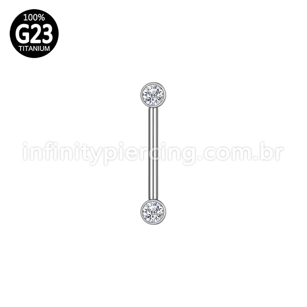 Piercing Barbell Push Pin Titânio 2 Pedras Zircônia