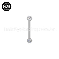 Piercing Barbell Push Pin Titânio 2 Pedras Zircônia