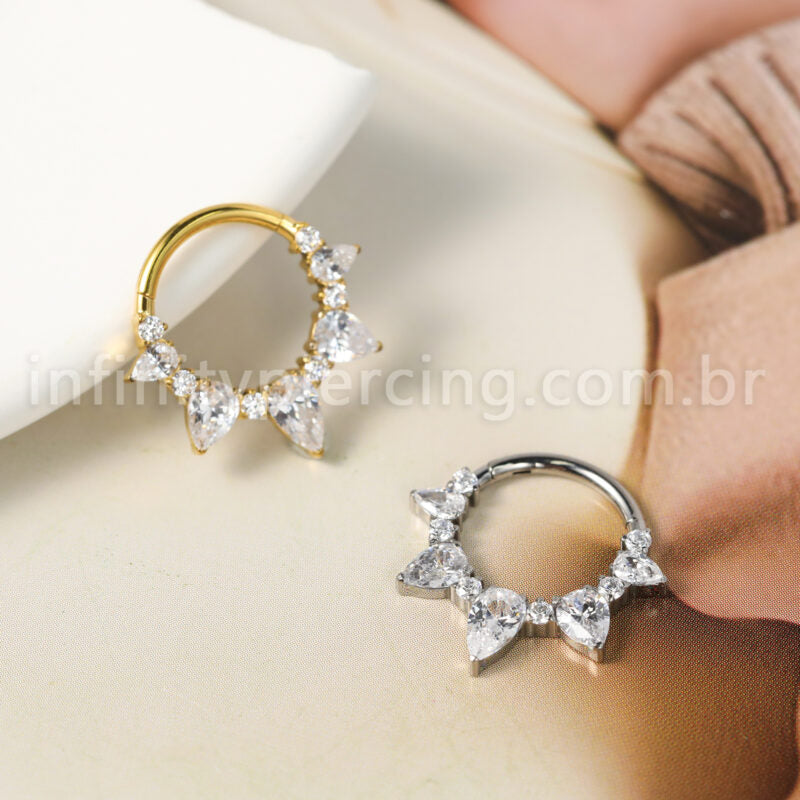 Piercing Argola Titânio Segmento Articulado Zircônia Cravejada Gota
