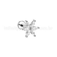 Piercing Labret Aço Cirúrgico Zircônia Cravejada Flor