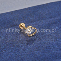 Piercing Labret Titânio Coração Com Flor De Zircônia