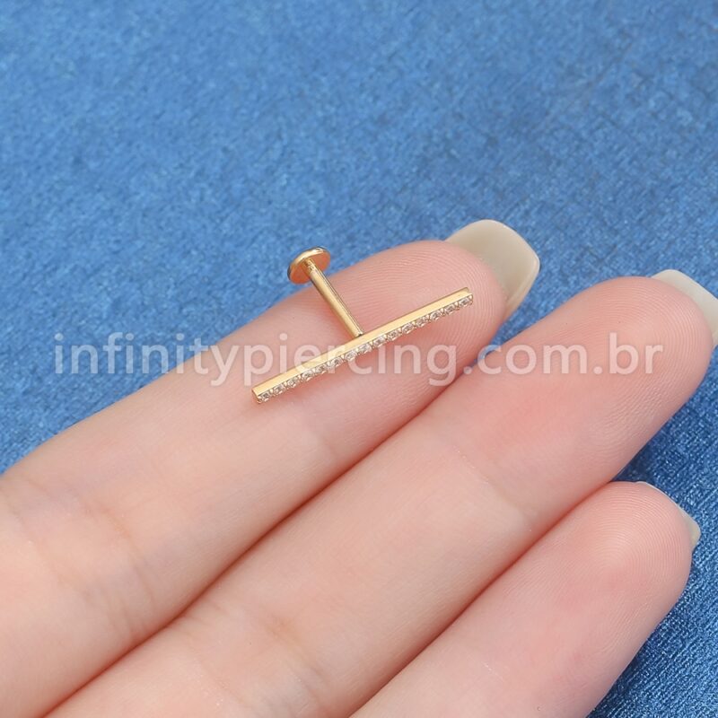 Piercing Labret Aço Cirúrgico Barra 20Mm Zircônia Cravejada