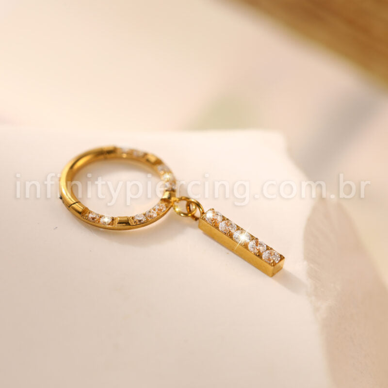 Piercing Argola Titânio Zircônia Frontal Com Pingente Barra