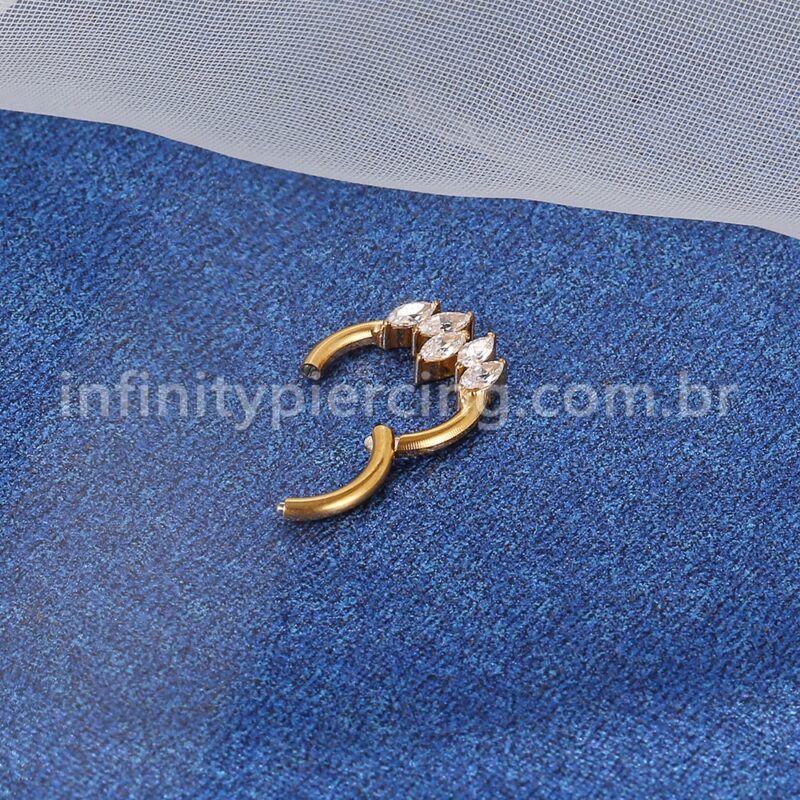 Piercing Argola Titânio Segmento Articulado 5 Pedras Zircônia Cravejada