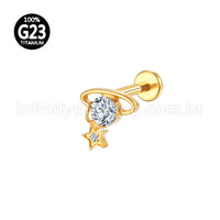 Piercing Labret Titânio Zircônia Com Pingente Estrela