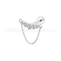 Piercing Labret Aço Cirúrgico Cluster Corrente 5 Zircônias