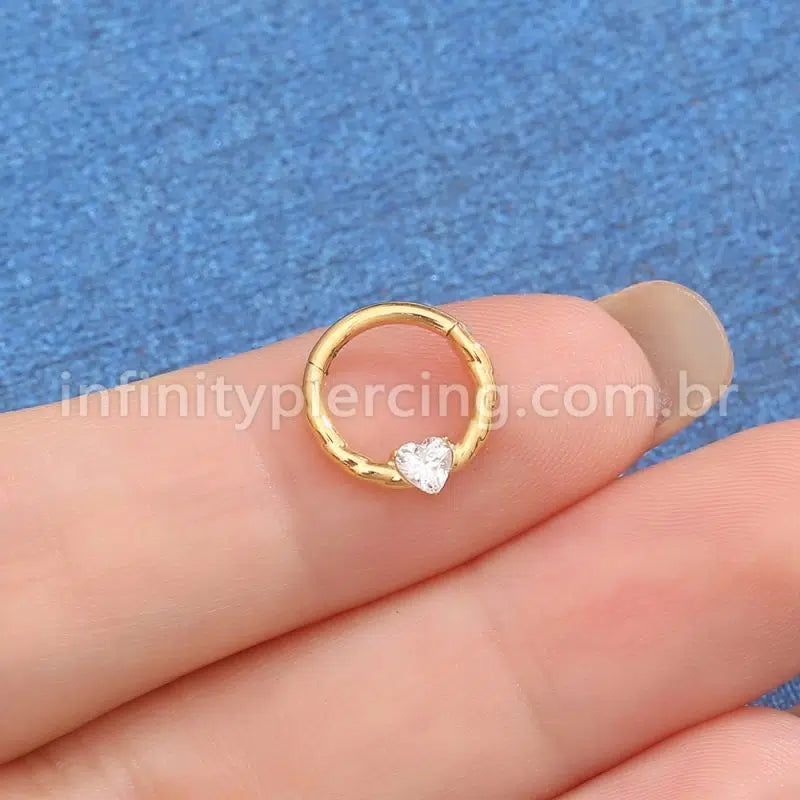 Piercing Argola Titânio Torcida 1 Pedra Zircônia Coração