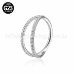 Piercing Argola Titânio Segmento Articulado Dupla Fileira Zircônia Cravejada
