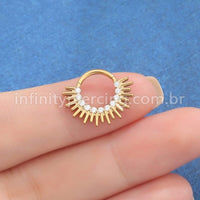 Piercing Argola Titânio Segmento Articulado Detalhado Zircônias Cravejadas