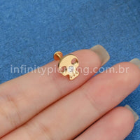 Piercing Labret Aço Cirúrgico Caveira Zircônia