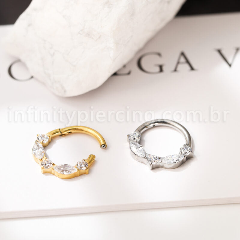 Piercing Argola Titânio Segmento Articulado Zircônia Cravejada