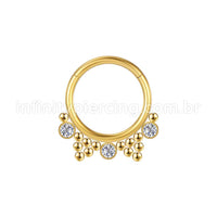 Piercing Argola Segmento Articulado Aço Cirúrgico 3 Pedras Zircônia