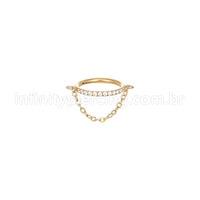Piercing Argola Aço Cirúrgico Segmento Articulado Zircônia Com Corrente