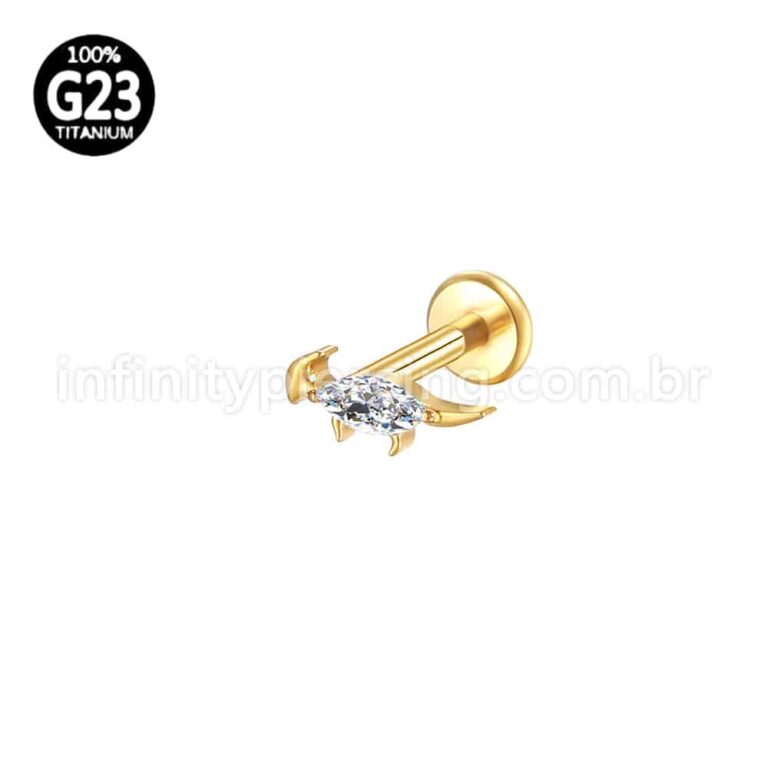 Piercing Labret Titânio Dinossauro Com Zircônia