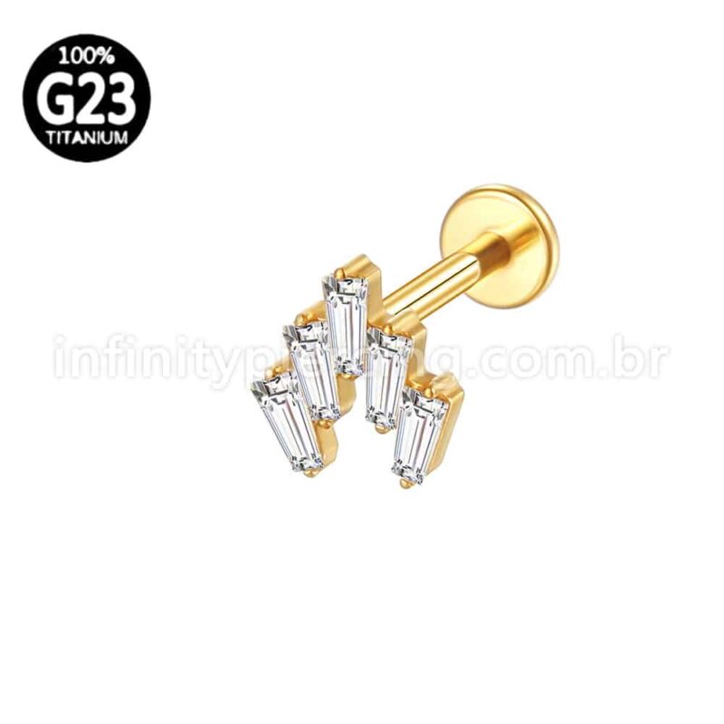 Piercing Labret Titânio 5 Pedras Zircônia Cravejada