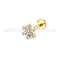 Piercing Labret Aço Cirúrgico Flor Zircônia Cravejada
