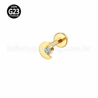 Piercing Labret Titânio Lua Zircônia Rosca Interna