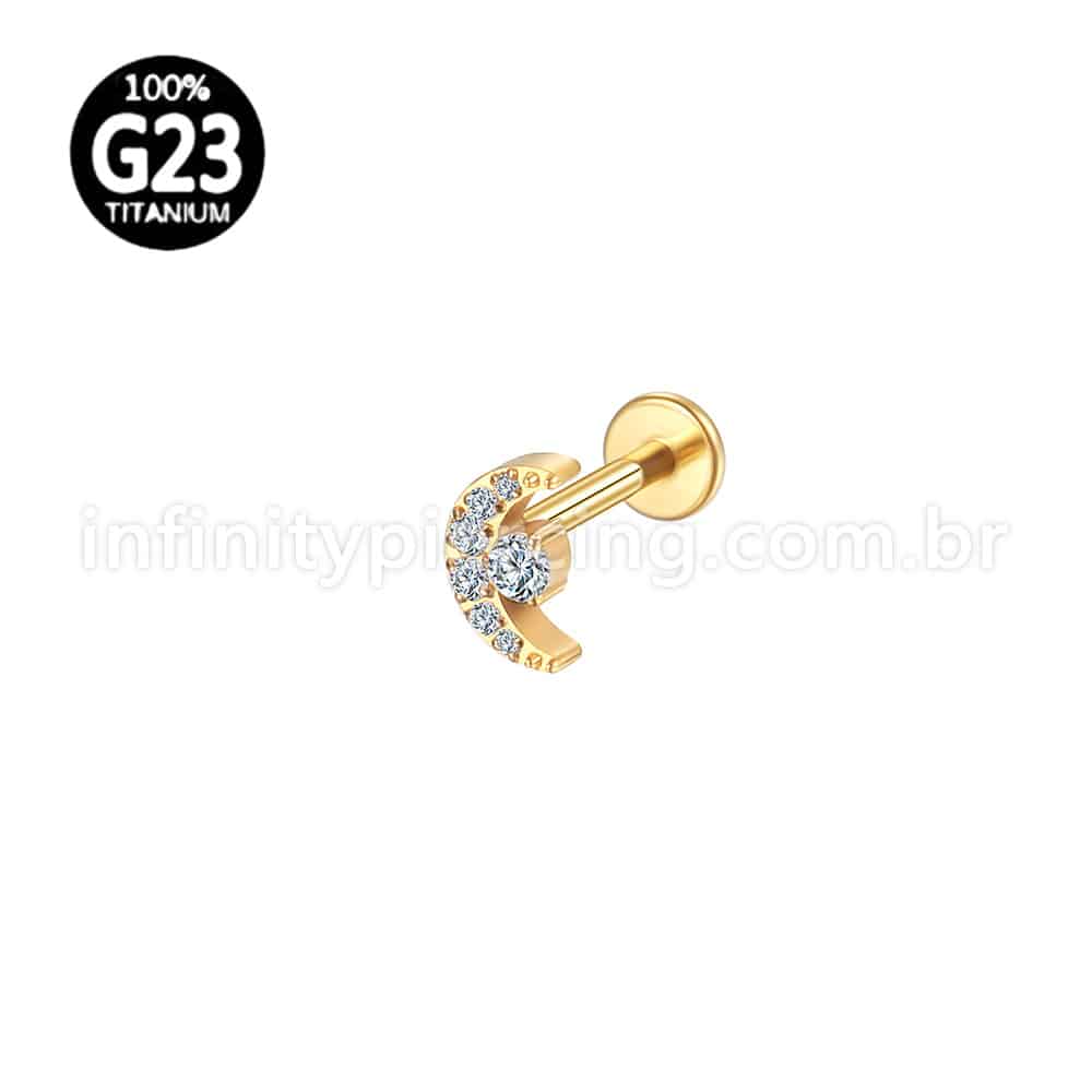 Piercing Labret Titânio Lua Zircônias Cravejadas
