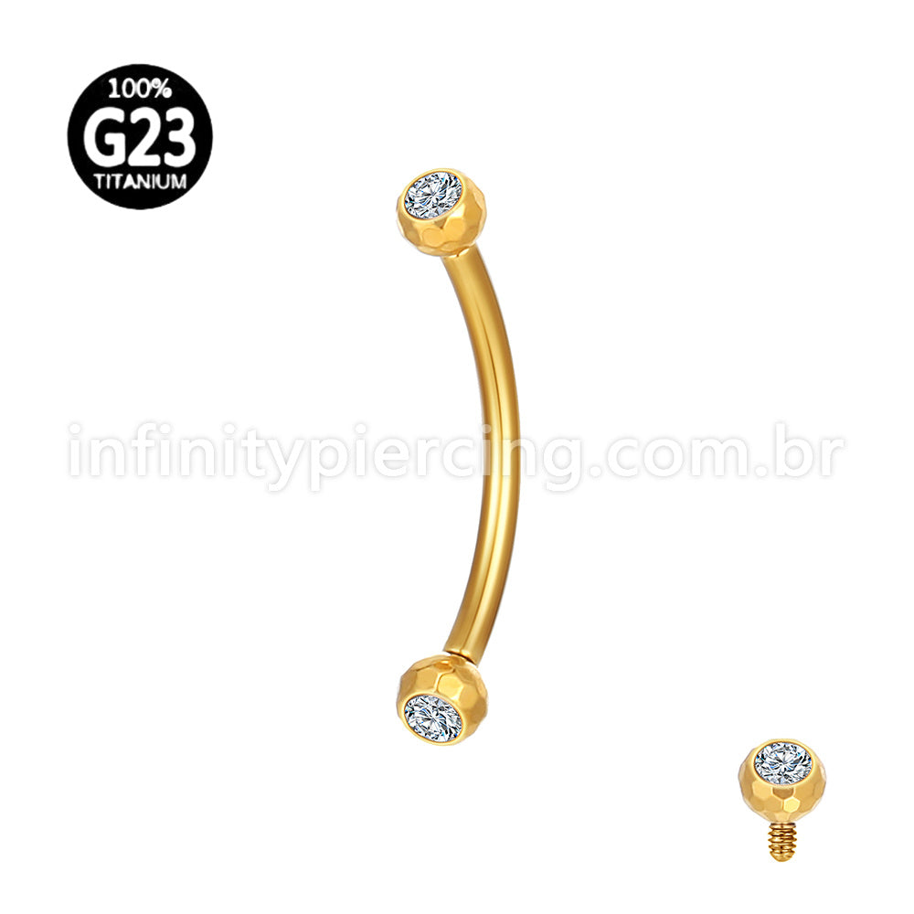 Piercing Barbell Curvo Titânio Lapidada Com Zircônia Cravada Rosca Interna