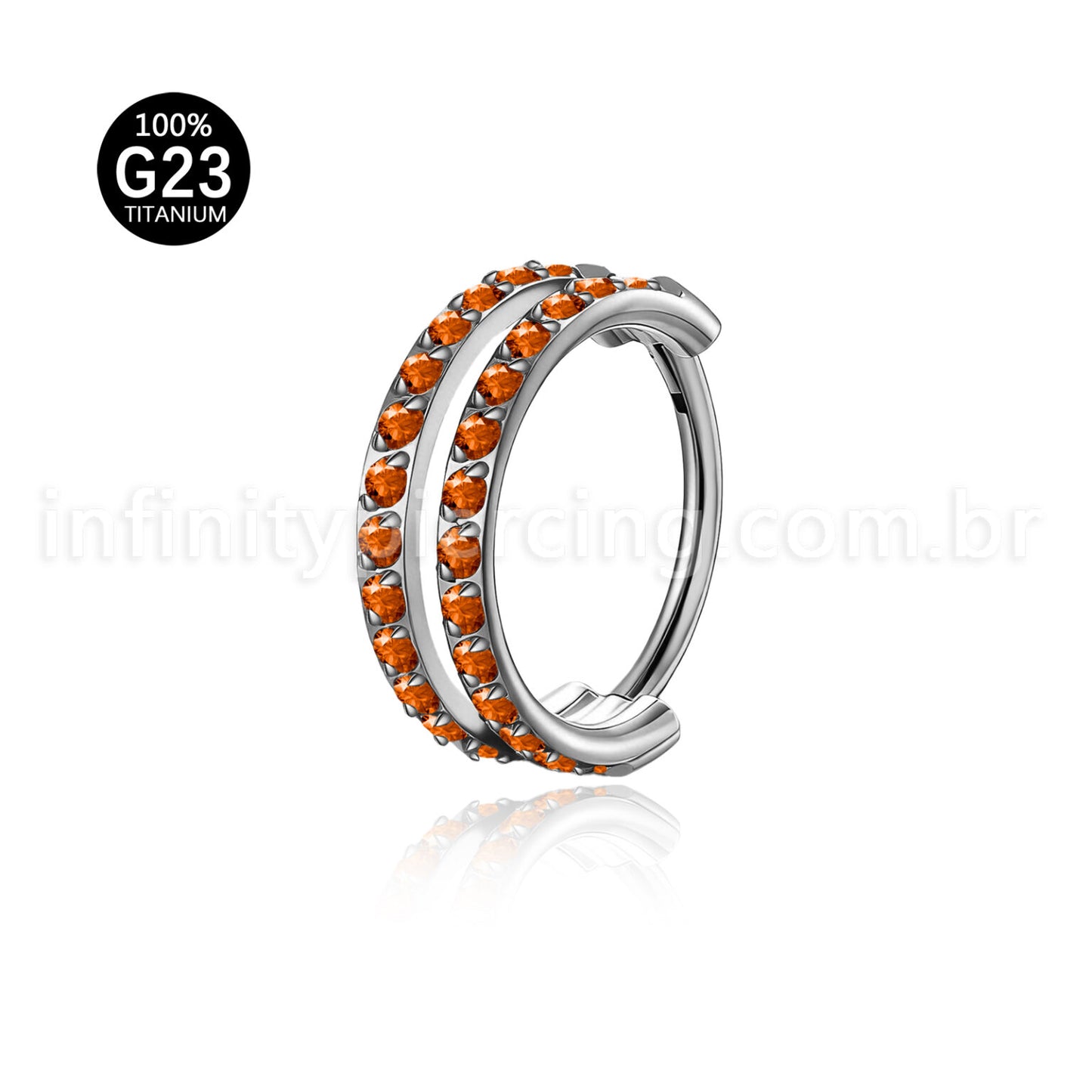Piercing Argola Segmento Articulado Titânio 2 Fileiras Vazadas Zircônia Cravejada