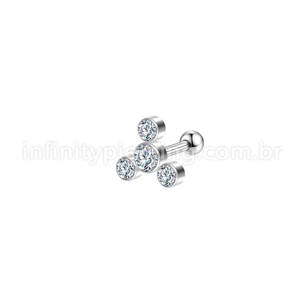 Piercing Minibarbell Aço Cirúrgico 4 Zircônia Cravada