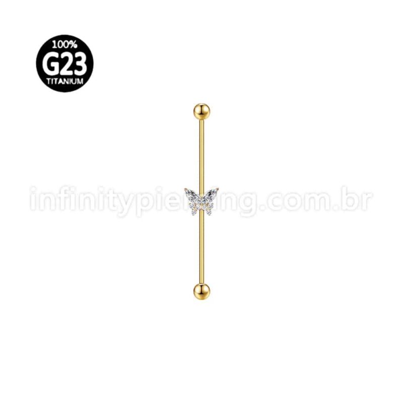 Piercing Transversal Titânio Borboleta Zircônia