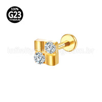 Piercing Labret Titânio Quadrado Com 2 Zircônia