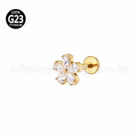 Piercing Labret Titânio Flor 5 Pétalas Zircônia