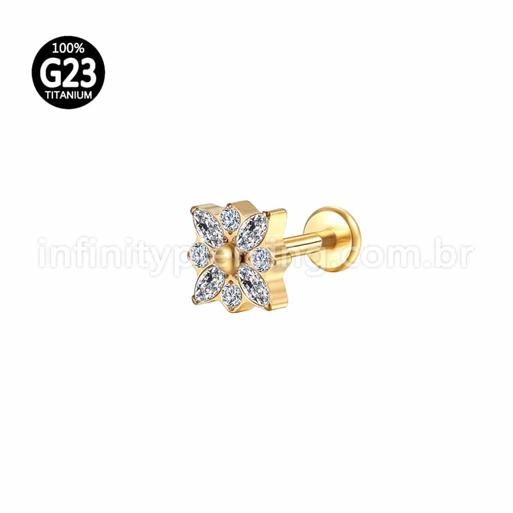 Piercing Labret Titânio Flor Zircônia