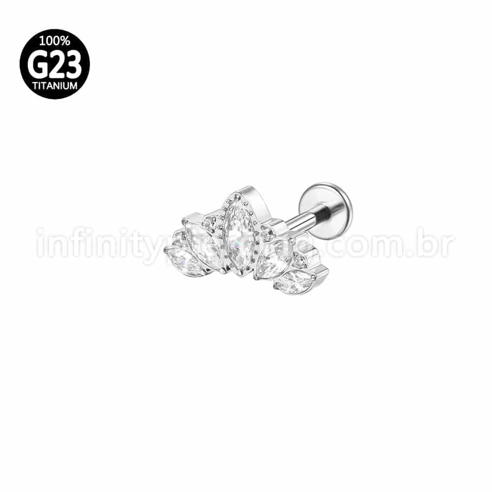 Piercing Labret Titânio Folhas Zircônia
