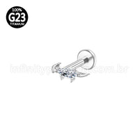 Piercing Labret Titânio Dinossauro Com Zircônia