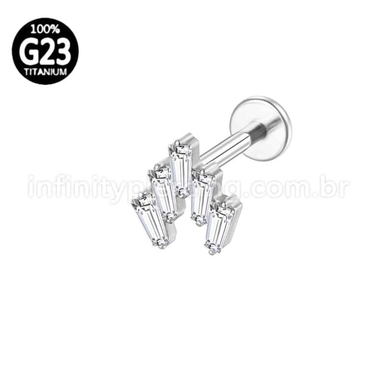 Piercing Labret Titânio 5 Pedras Zircônia Cravejada