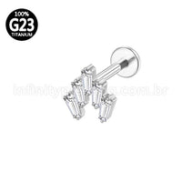 Piercing Labret Titânio 5 Pedras Zircônia Cravejada