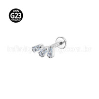 Piercing Labret Titânio 4 Retângulos Zircônia