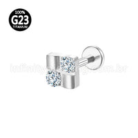 Piercing Labret Titânio Quadrado Com 2 Zircônia